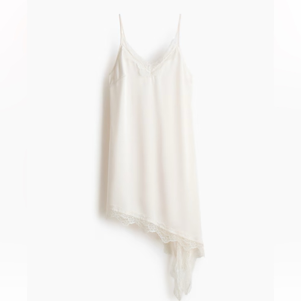 LACE-TRIMMED SATIN DRESS, Ivory, size XL